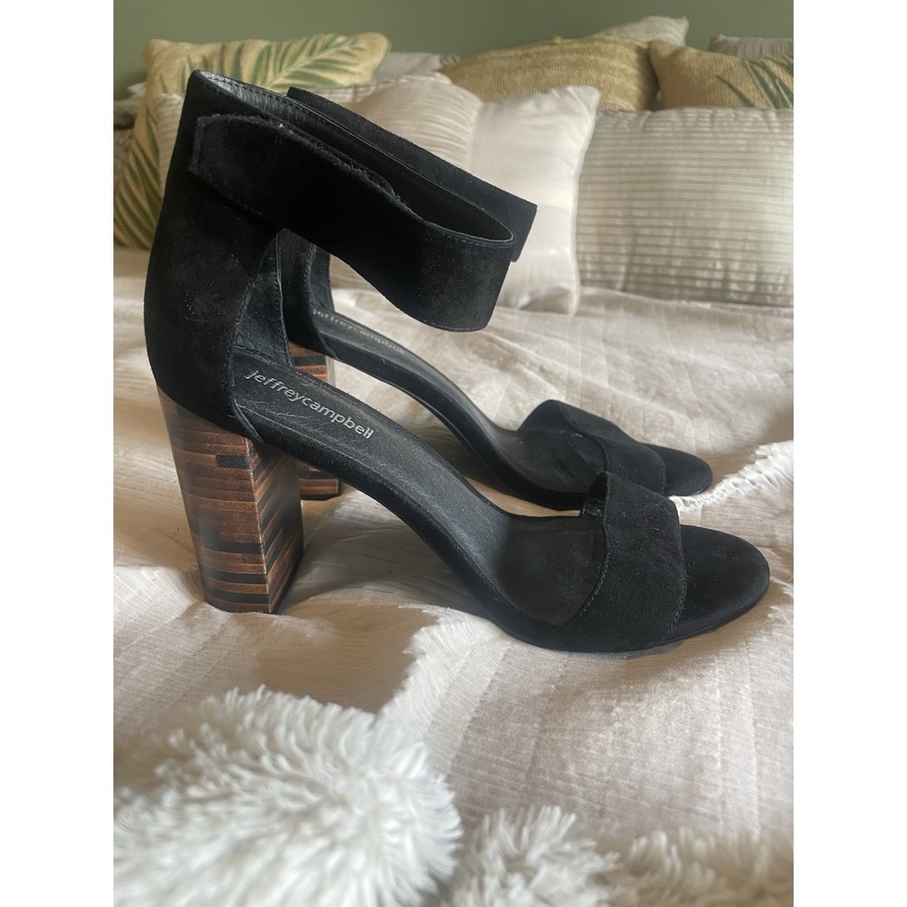 Jeffrey Campbell Lindsay Block heel Size 9.5 Club Party Cocktail Black Velvet